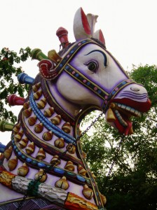 Horse in front of a temple